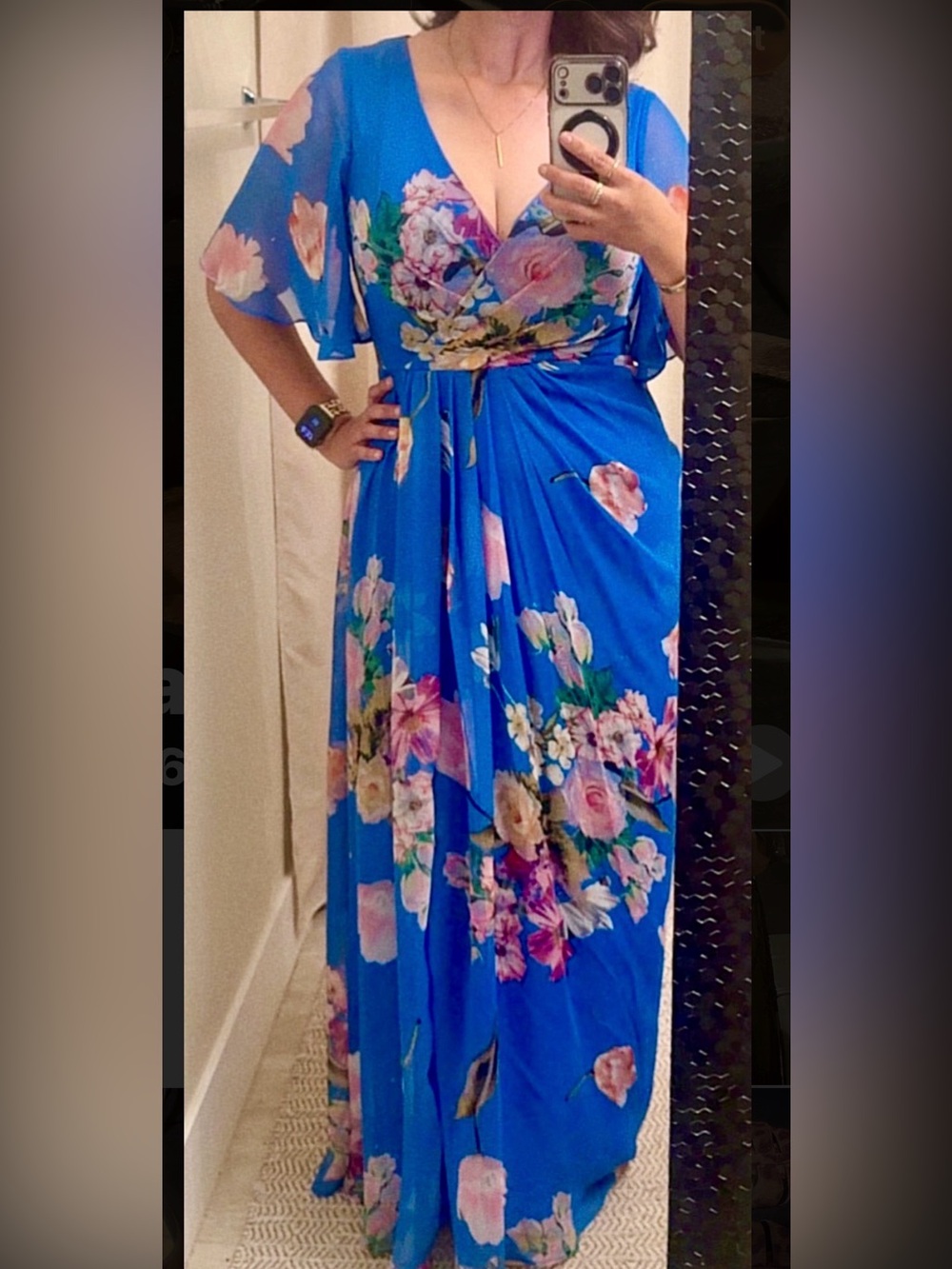 Adrianna Papell Royal Blue Floral Maxi Dress